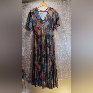 SOFT SURROUNDINGS Mirabelle Floral Print Tiered Maxi Dress Size Large Viscose